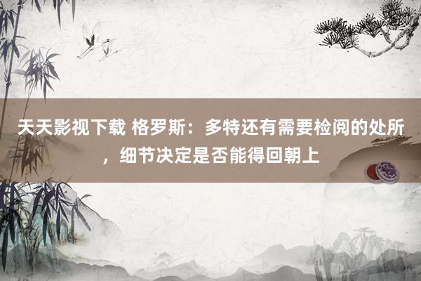 天天影视下载 格罗斯：多特还有需要检阅的处所，细节决定是否能得回朝上