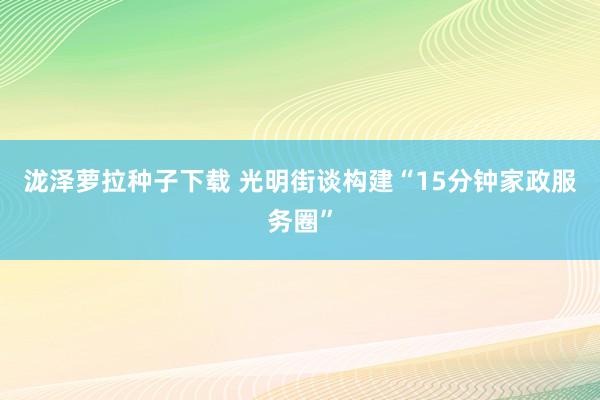 泷泽萝拉种子下载 光明街谈构建“15分钟家政服务圈”