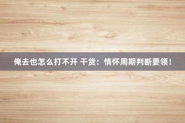俺去也怎么打不开 干货：情怀周期判断要领！